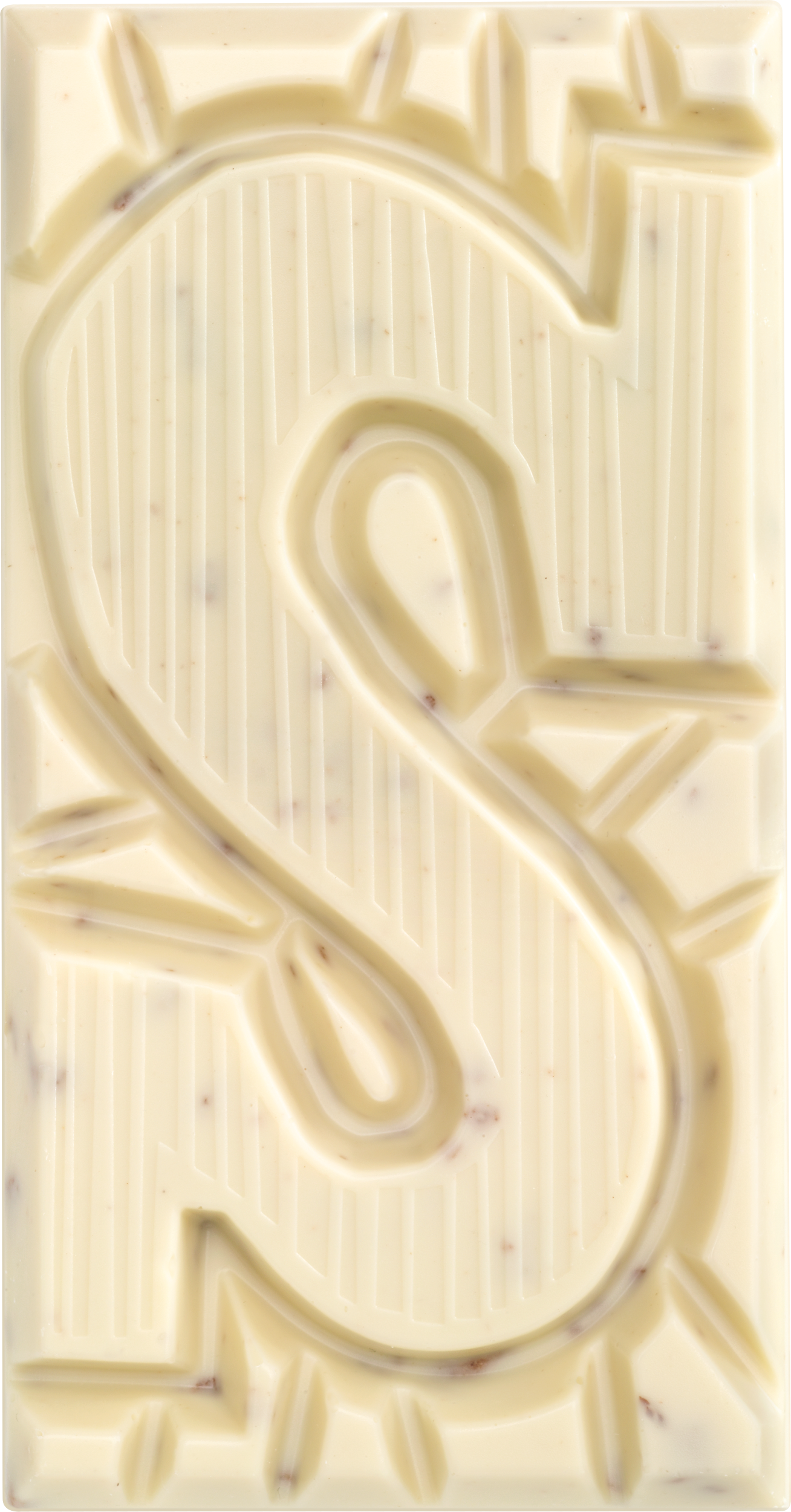 Tony’s Chocolonely witte chocolade pepernoot letter S getoond onverpakt voor Sinterklaas gifting.