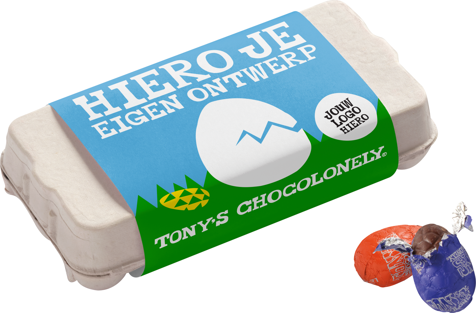 Grote gepersonaliseerde chocolade paaseitjesdoos met wikkel om te bedrukken, gesloten eierdoos