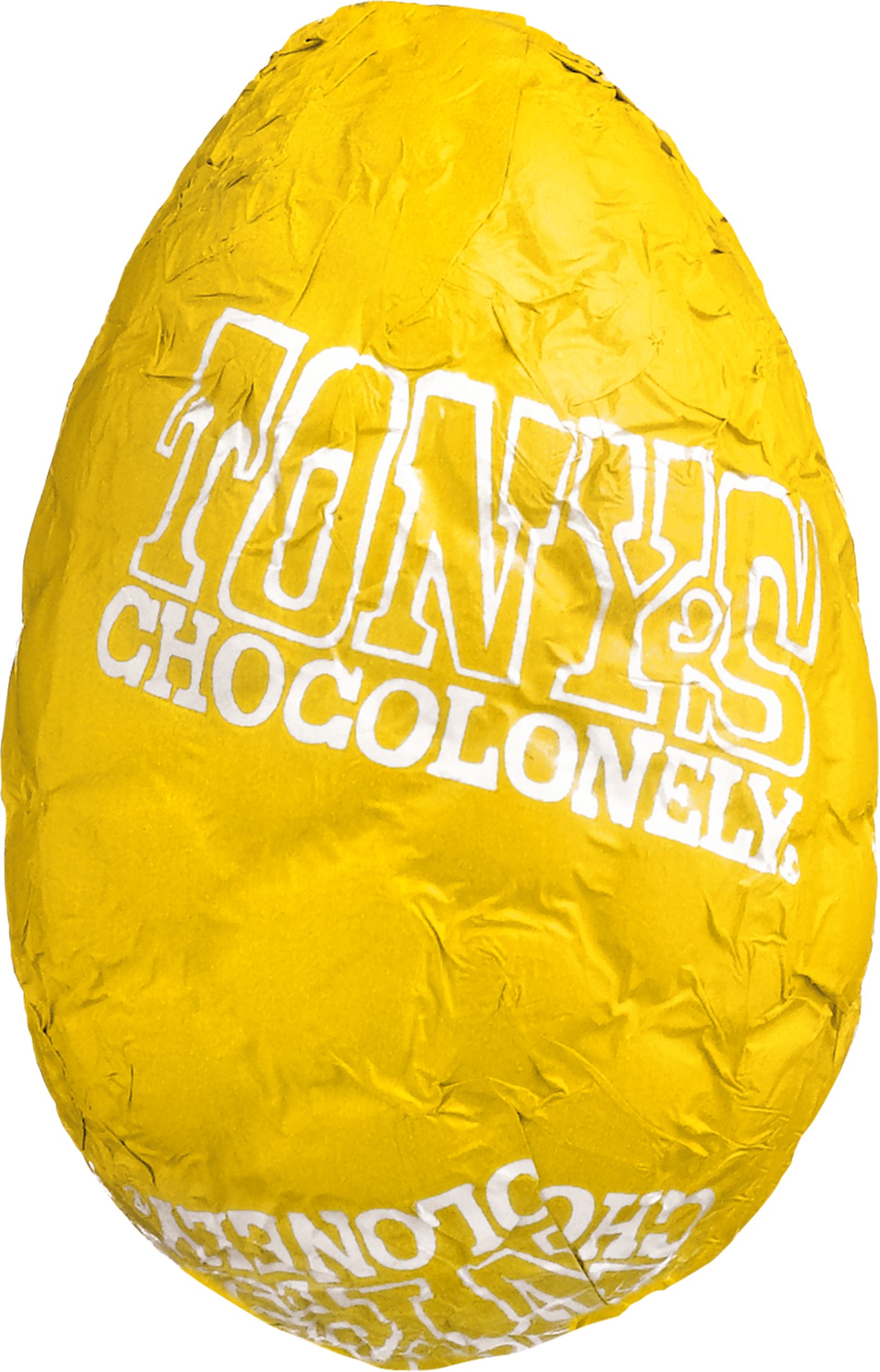Close-up bulk chocolade paaseitje melk noga in folie met Tony’s logo