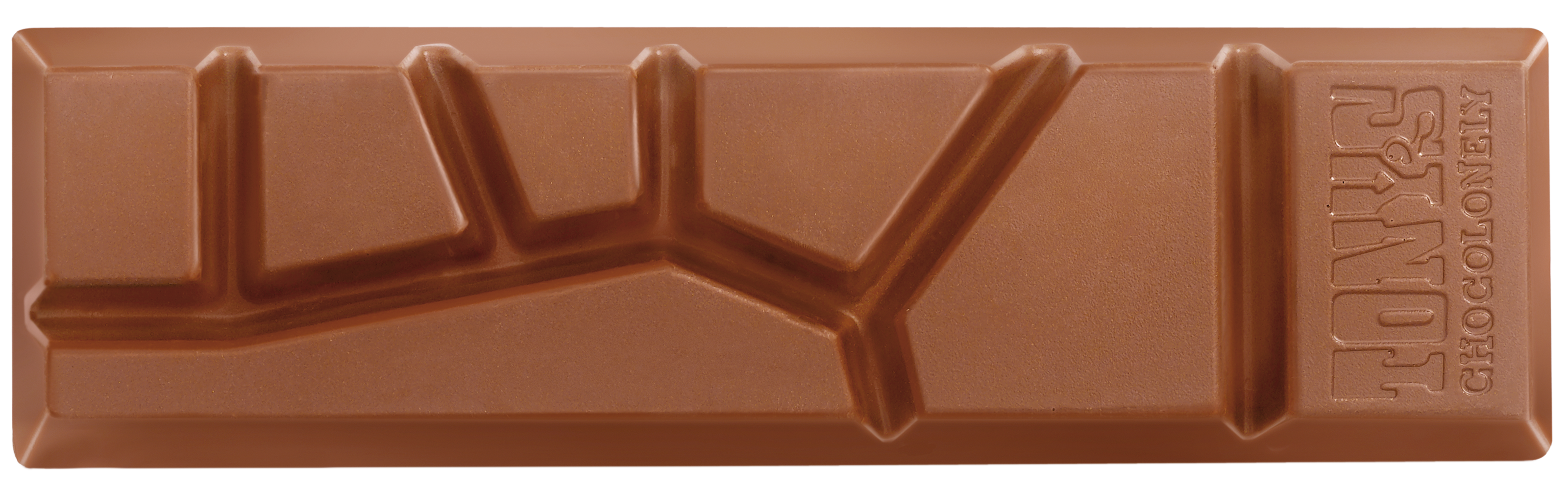Kleine melk chocolade pepernoot reep van Tony’s Chocolonely voor Sinterklaas getoond onverpakt.