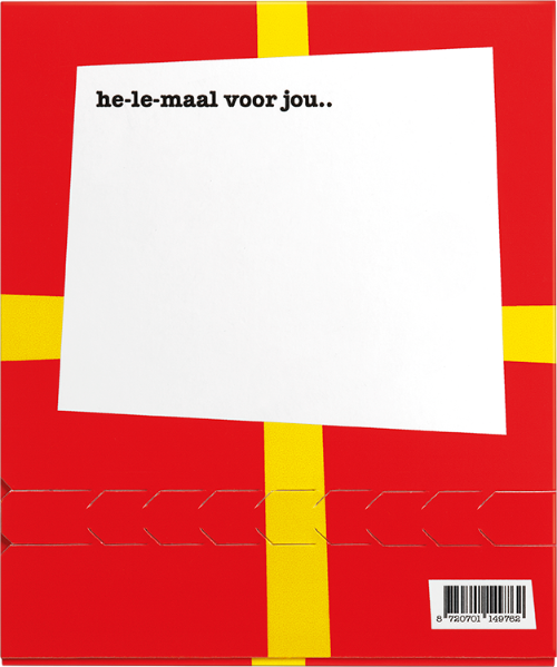 Achterkant van paasgeschenkverpakking met schrijfvlak voor een boodschap en barcode
