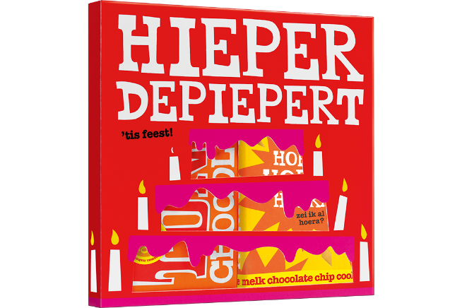 chocolade cadeaupakket hieperdepiepert - melk karamel zeezout & melk chocolate chip cookie