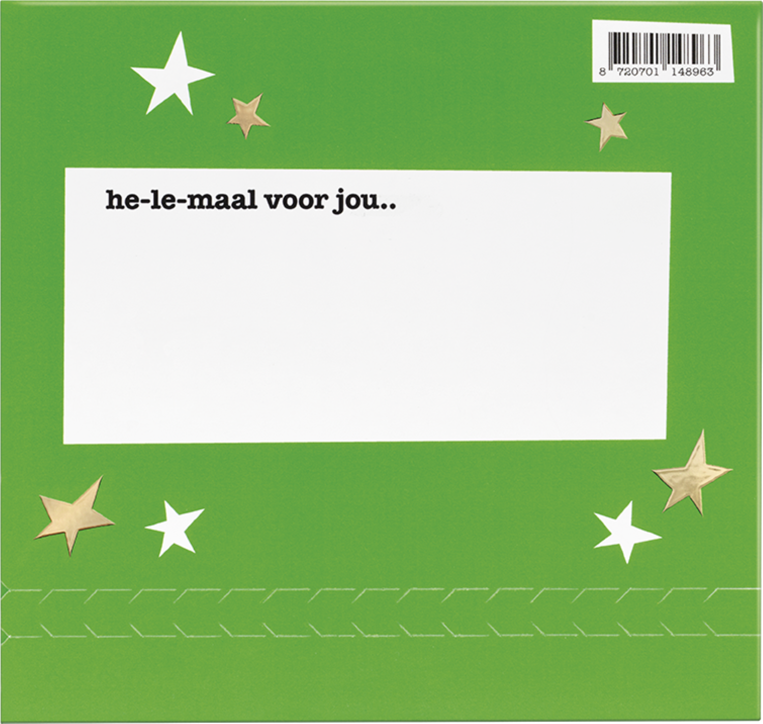 Achterkant van Tony’s Chocolonely 2-reep kerstcadeauset met blanco schrijfvlak op de groene feesthoes voor persoonlijke boodschappen.