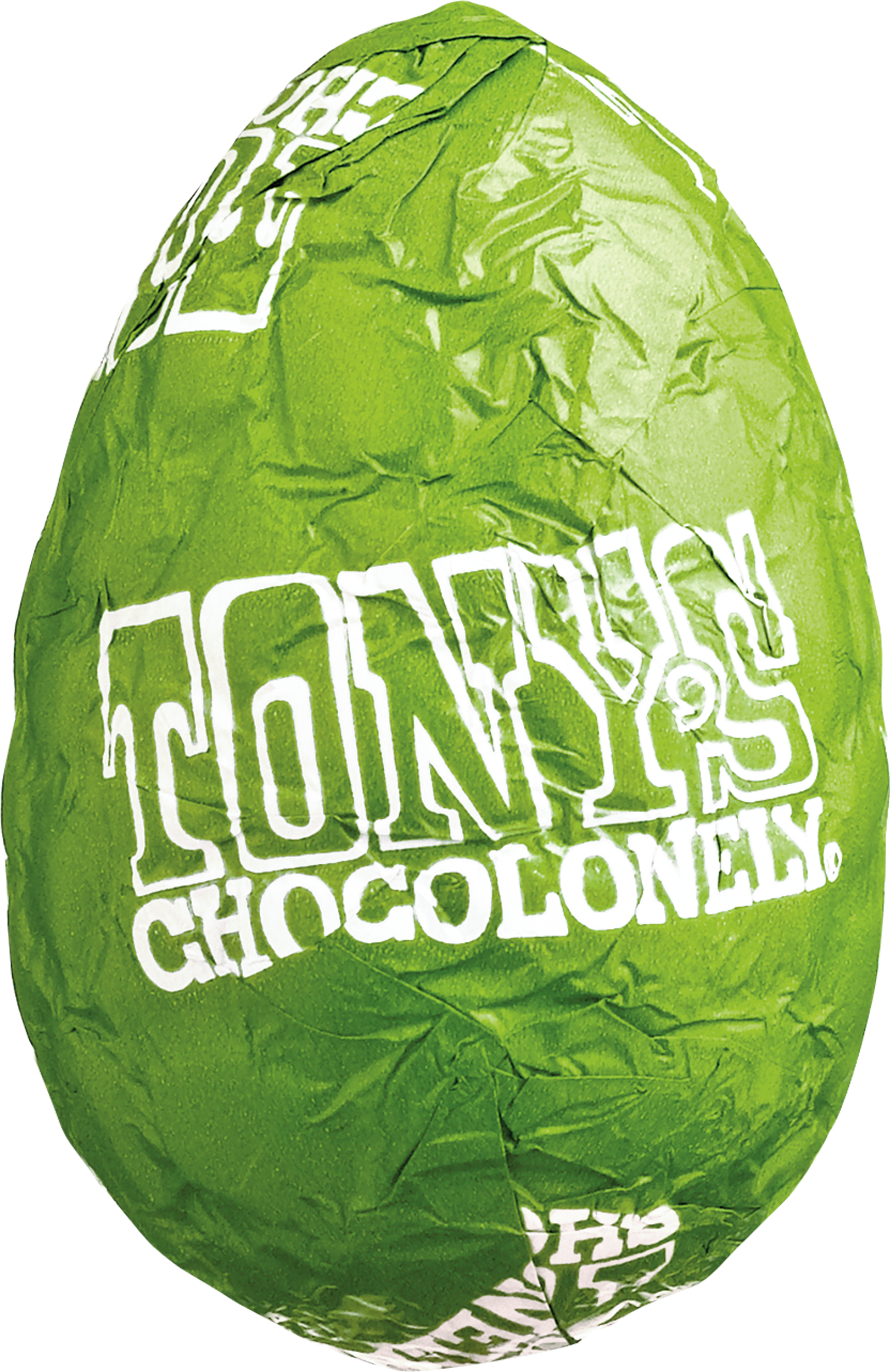 Close-up bulk chocolade paaseitje puur amandel zeezout in folie met Tony’s logo