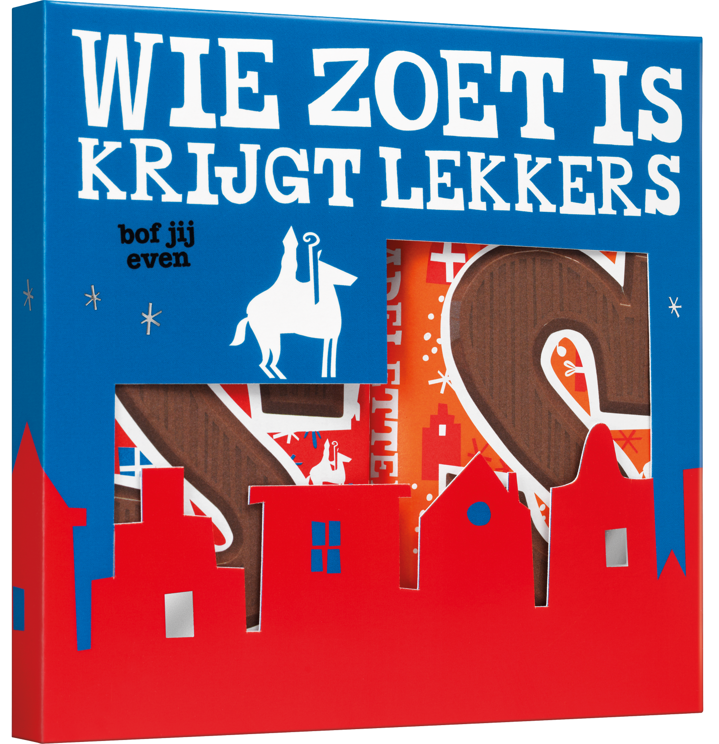 Tony’s Chocolonely Sinterklaas cadeaupakket met twee grote repen: één melkchocolade en één melk karamel-zeezout in feestelijke verpakking.