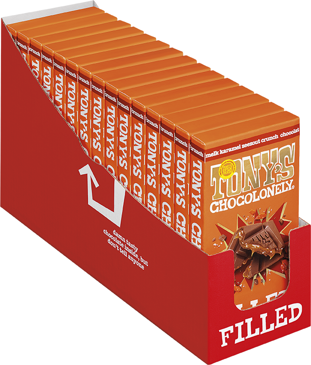Filled milk chocolate caramel sea salt crunch, 15 bars