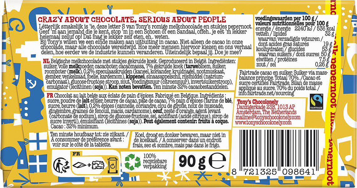 Schoenletter S melk pepernoot, 90gr